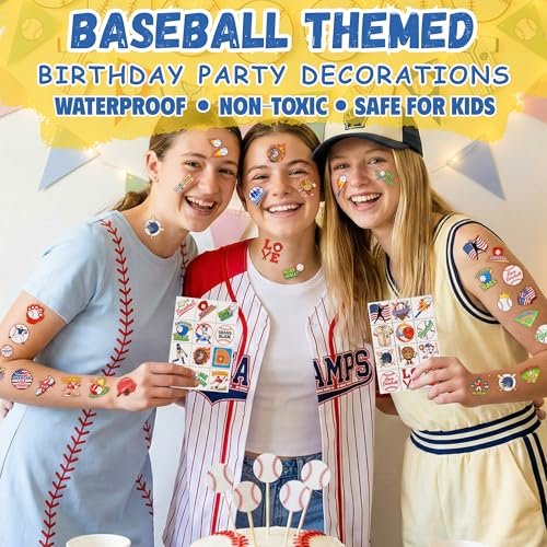 96PCS Baseball Temporary Tattoos Stickers – Sport Themed Party Favors for Kids, Teens, Adults – Baseball Birthday Party Decorations & Supplies - görsel 14
