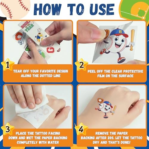 96PCS Baseball Temporary Tattoos Stickers – Sport Themed Party Favors for Kids, Teens, Adults – Baseball Birthday Party Decorations & Supplies - görsel 18