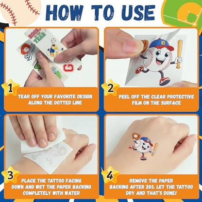 96PCS Baseball Temporary Tattoos Stickers – Sport Themed Party Favors for Kids, Teens, Adults – Baseball Birthday Party Decorations & Supplies