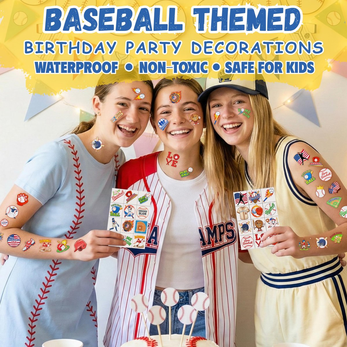96PCS Baseball Temporary Tattoos Stickers – Sport Themed Party Favors for Kids, Teens, Adults – Baseball Birthday Party Decorations & Supplies - görsel 13