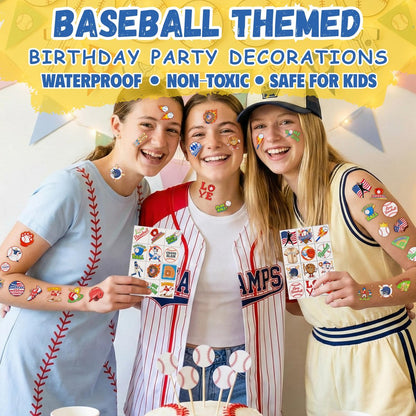 96PCS Baseball Temporary Tattoos Stickers – Sport Themed Party Favors for Kids, Teens, Adults – Baseball Birthday Party Decorations & Supplies