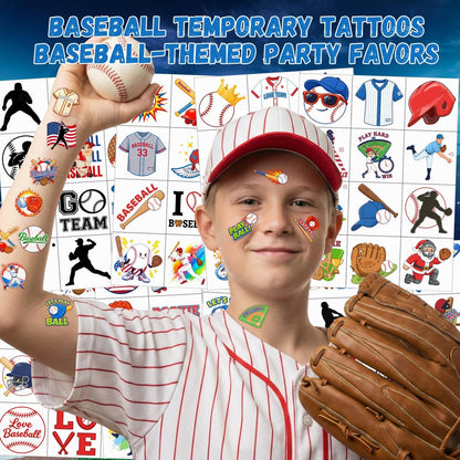 96PCS Baseball Temporary Tattoos Stickers – Sport Themed Party Favors for Kids, Teens, Adults – Baseball Birthday Party Decorations & Supplies