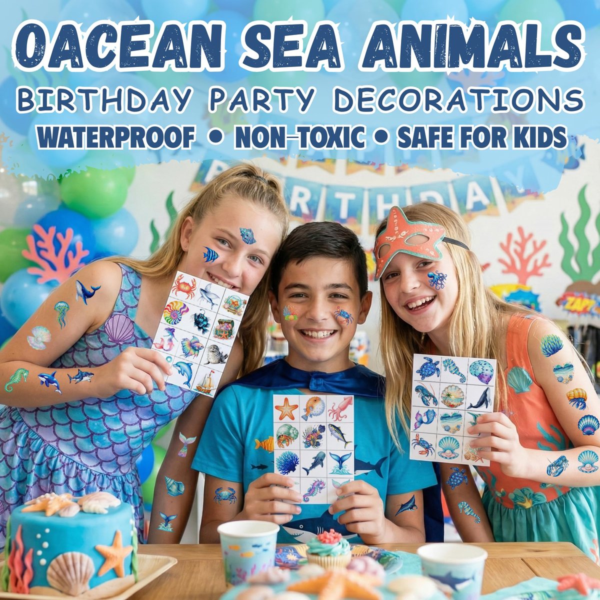 96PCS Ocean Temporary Tattoos Stickers - Under The Sea Themed Birthday Party Favors, Adventure Ocean Decorations, Supplies, Gifts for Kids, Teens, Adults, Classroom Prizes & Rewards - görsel 13