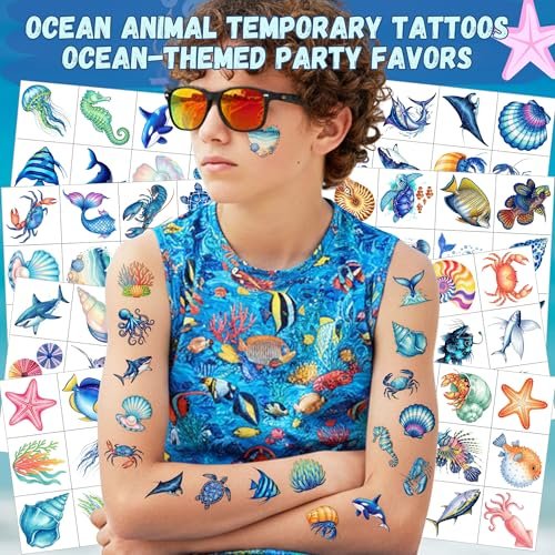 96PCS Ocean Temporary Tattoos Stickers - Under The Sea Themed Birthday Party Favors, Adventure Ocean Decorations, Supplies, Gifts for Kids, Teens, Adults, Classroom Prizes & Rewards - görsel 4