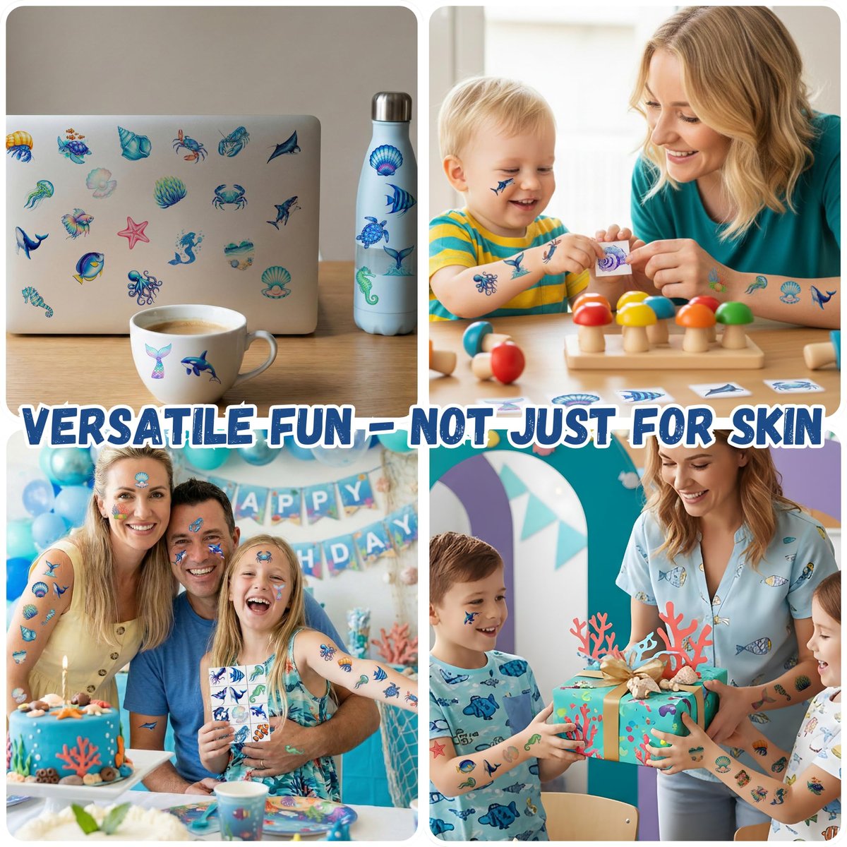 96PCS Ocean Temporary Tattoos Stickers - Under The Sea Themed Birthday Party Favors, Adventure Ocean Decorations, Supplies, Gifts for Kids, Teens, Adults, Classroom Prizes & Rewards - görsel 15