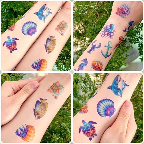 96PCS Ocean Temporary Tattoos Stickers - Under The Sea Themed Birthday Party Favors, Adventure Ocean Decorations, Supplies, Gifts for Kids, Teens, Adults, Classroom Prizes & Rewards - görsel 12