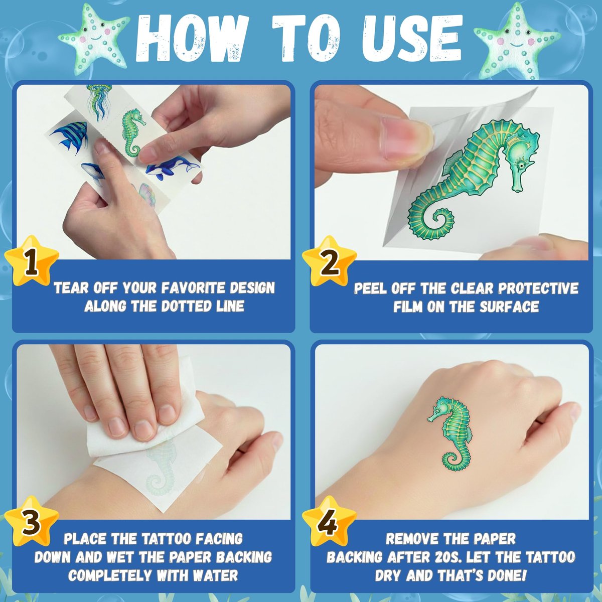 96PCS Ocean Temporary Tattoos Stickers - Under The Sea Themed Birthday Party Favors, Adventure Ocean Decorations, Supplies, Gifts for Kids, Teens, Adults, Classroom Prizes & Rewards - görsel 17