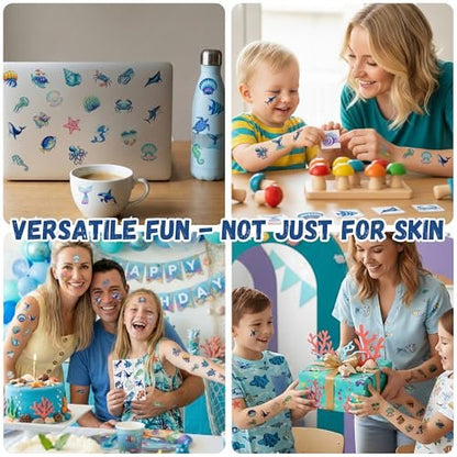 96PCS Ocean Temporary Tattoos Stickers - Under The Sea Themed Birthday Party Favors, Adventure Ocean Decorations, Supplies, Gifts for Kids, Teens, Adults, Classroom Prizes & Rewards