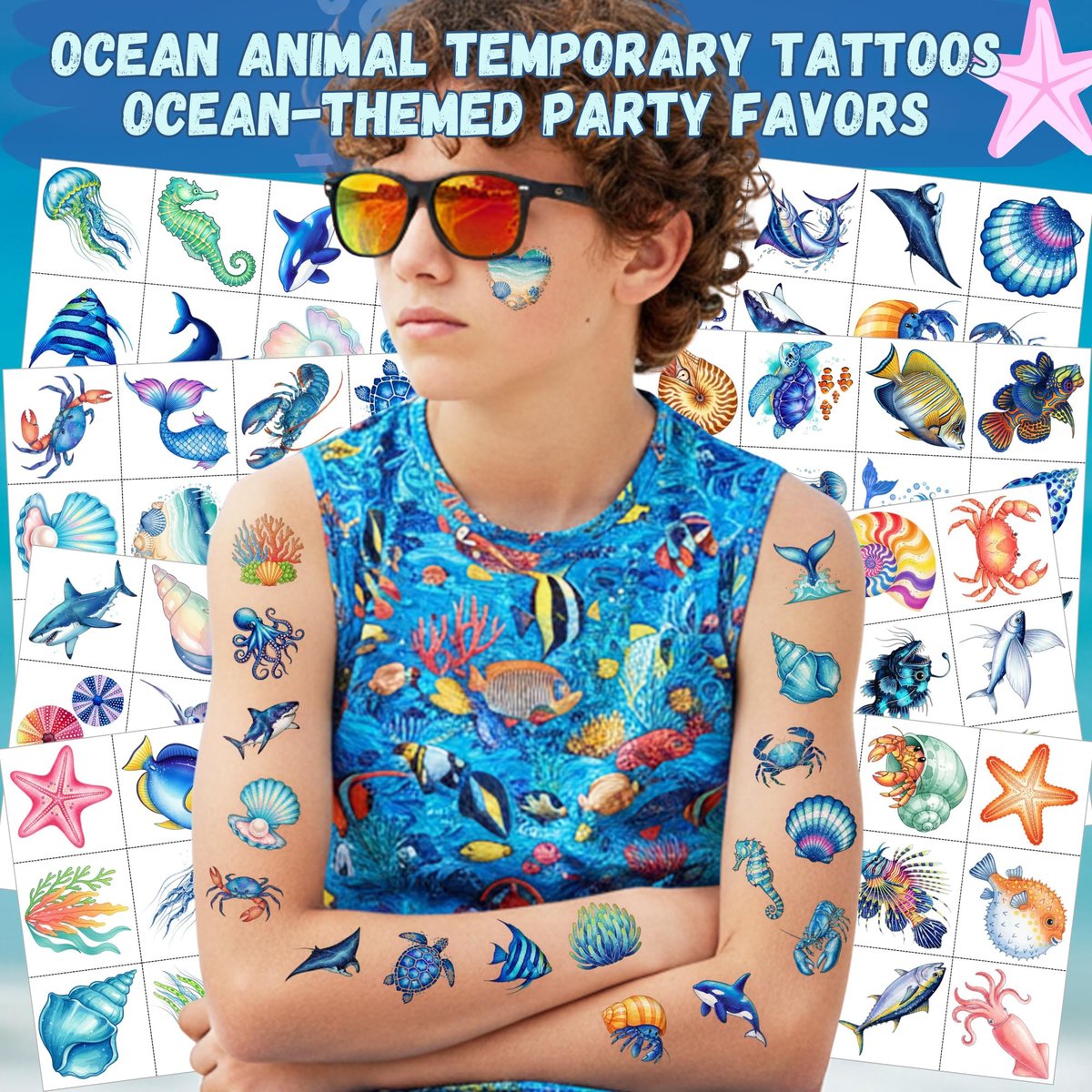 96PCS Ocean Temporary Tattoos Stickers - Under The Sea Themed Birthday Party Favors, Adventure Ocean Decorations, Supplies, Gifts for Kids, Teens, Adults, Classroom Prizes & Rewards - görsel 3