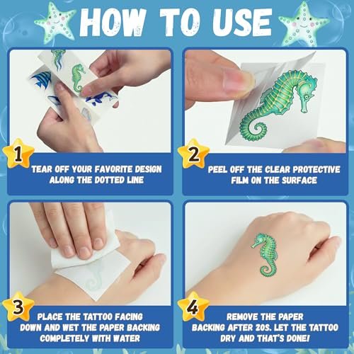 96PCS Ocean Temporary Tattoos Stickers - Under The Sea Themed Birthday Party Favors, Adventure Ocean Decorations, Supplies, Gifts for Kids, Teens, Adults, Classroom Prizes & Rewards - görsel 18