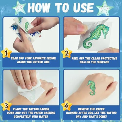 96PCS Ocean Temporary Tattoos Stickers - Under The Sea Themed Birthday Party Favors, Adventure Ocean Decorations, Supplies, Gifts for Kids, Teens, Adults, Classroom Prizes & Rewards