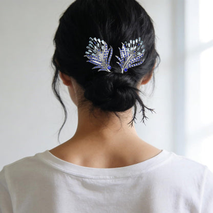 2 PCS Crystal Hair Bun Maker - Feather Rhinestone Hair Clips for Women, Easy Snap Roll Twist Hairstyle Tool for Long Hair, Elegant Lazy Hair Curler Bun Maker Accessories (Gold)