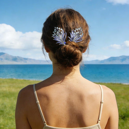 2 PCS Crystal Hair Bun Maker - Feather Rhinestone Hair Clips for Women, Easy Snap Roll Twist Hairstyle Tool for Long Hair, Elegant Lazy Hair Curler Bun Maker Accessories (Gold)