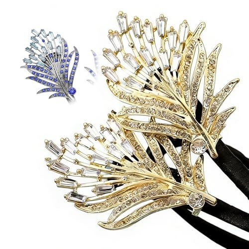 2 PCS Crystal Hair Bun Maker - Feather Rhinestone Hair Clips for Women, Easy Snap Roll Twist Hairstyle Tool for Long Hair, Elegant Lazy Hair Curler Bun Maker Accessories (Gold) - görsel 6