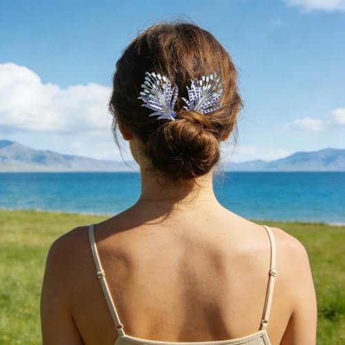 2 PCS Crystal Hair Bun Maker - Feather Rhinestone Hair Clips for Women, Easy Snap Roll Twist Hairstyle Tool for Long Hair, Elegant Lazy Hair Curler Bun Maker Accessories (Gold) - görsel 12
