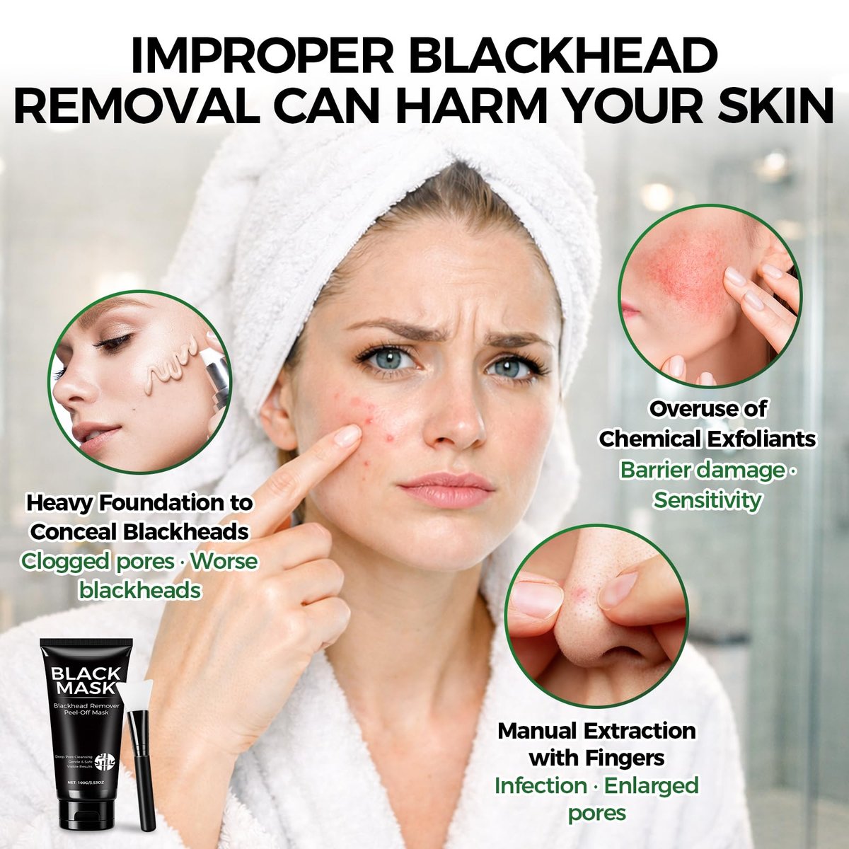 Balldanlu Blackhead Remover Mask Kit - 100ml Charcoal Peel Off Face Mask for Men & Women, Deep Cleansing Facial Mask for Oily & Combination Skin - görsel 4