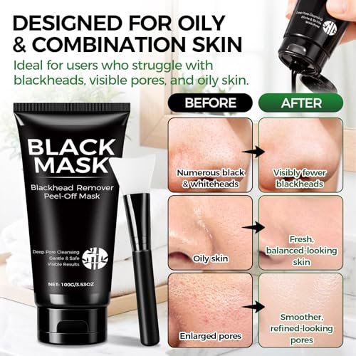 Balldanlu Blackhead Remover Mask Kit - 100ml Charcoal Peel Off Face Mask for Men & Women, Deep Cleansing Facial Mask for Oily & Combination Skin - görsel 5