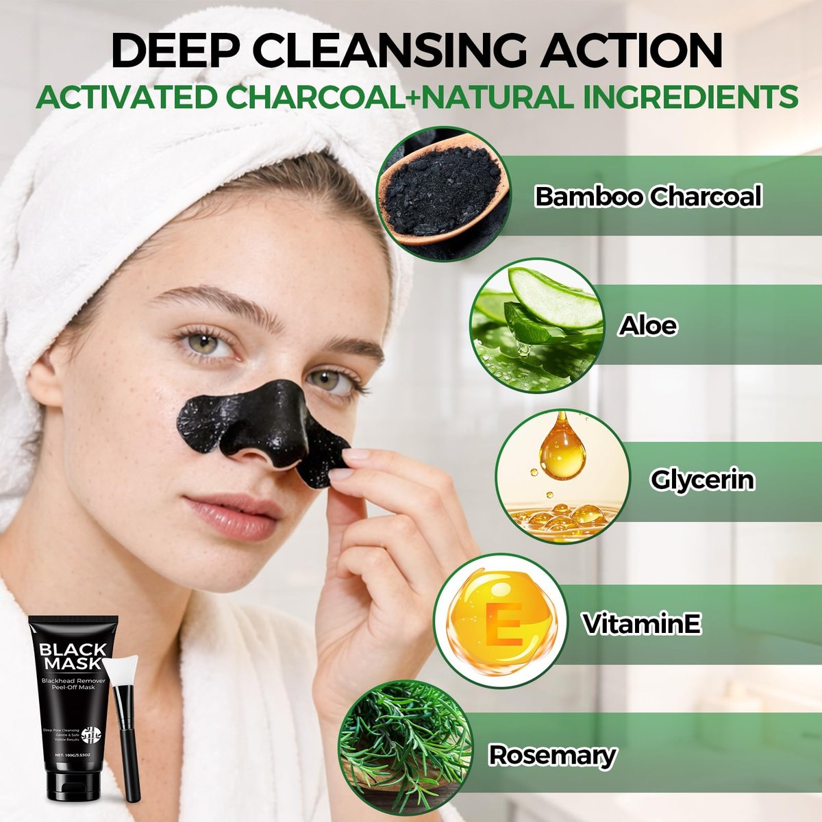 Balldanlu Blackhead Remover Mask Kit - 100ml Charcoal Peel Off Face Mask for Men & Women, Deep Cleansing Facial Mask for Oily & Combination Skin - görsel 12