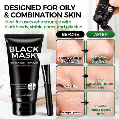 Balldanlu Blackhead Remover Mask Kit - 100ml Charcoal Peel Off Face Mask for Men & Women, Deep Cleansing Facial Mask for Oily & Combination Skin