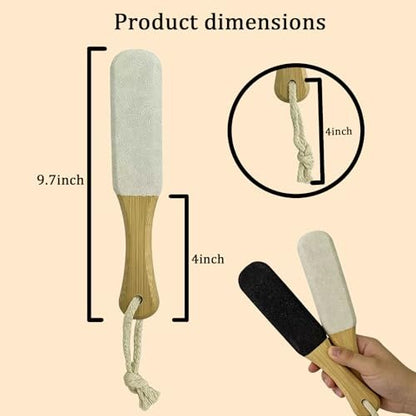 2-Pack Professional Pedicure Foot File & Pumice Stone with Wooden Handle - Callus Remover for Dead Skin, Dry Rough Feet, Cracked Heels & Corns