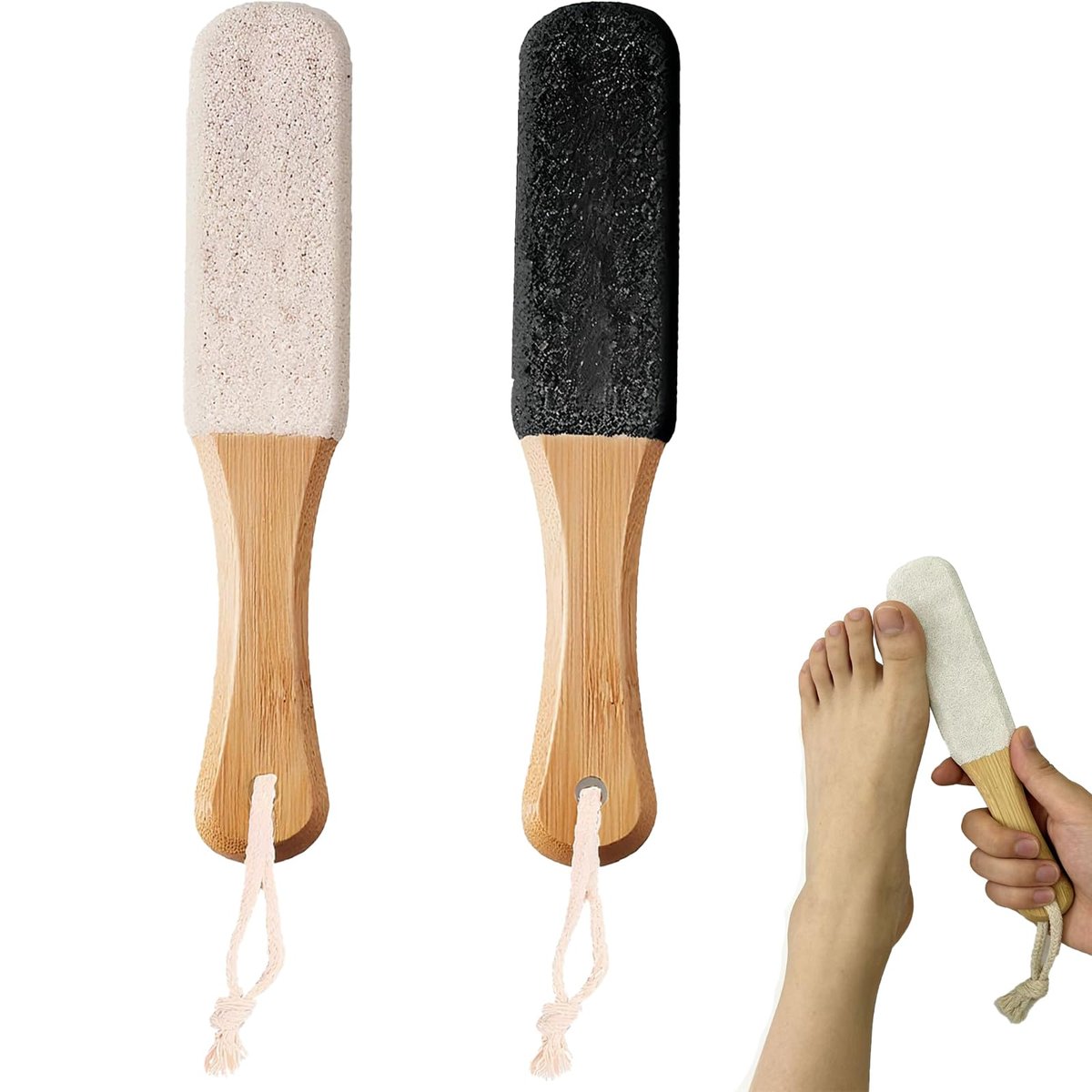 2-Pack Professional Pedicure Foot File & Pumice Stone with Wooden Handle - Callus Remover for Dead Skin, Dry Rough Feet, Cracked Heels & Corns - görsel 1