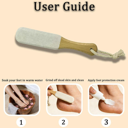 2-Pack Professional Pedicure Foot File & Pumice Stone with Wooden Handle - Callus Remover for Dead Skin, Dry Rough Feet, Cracked Heels & Corns