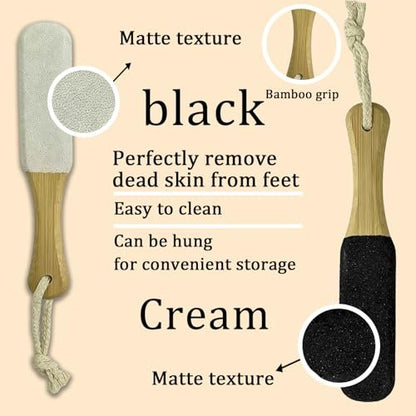 2-Pack Professional Pedicure Foot File & Pumice Stone with Wooden Handle - Callus Remover for Dead Skin, Dry Rough Feet, Cracked Heels & Corns