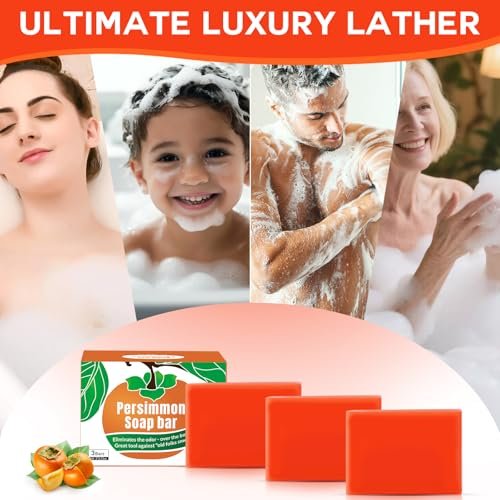 Runsidan 3-Pack Persimmon Soap Bar for Body Odor Control - Natural Deodorizing Soap for Old People Smell, Deep Cleansing Body Bar - görsel 6