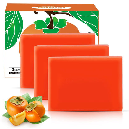 Runsidan 3-Pack Persimmon Soap Bar for Body Odor Control - Natural Deodorizing Soap for Old People Smell, Deep Cleansing Body Bar