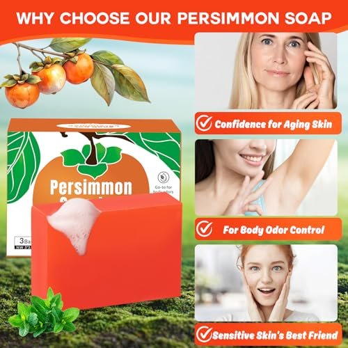 Runsidan 3-Pack Persimmon Soap Bar for Body Odor Control - Natural Deodorizing Soap for Old People Smell, Deep Cleansing Body Bar - görsel 10