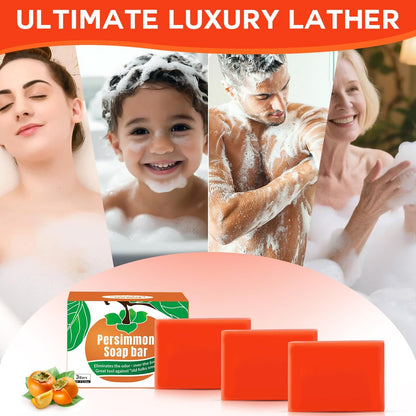 Runsidan 3-Pack Persimmon Soap Bar for Body Odor Control - Natural Deodorizing Soap for Old People Smell, Deep Cleansing Body Bar