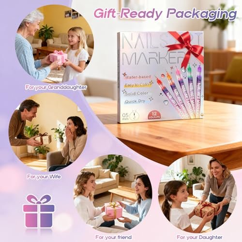 Dabria 12-Color Nail Art Pens Set - Fine Tip 0.5mm Nail Doodle Markers for Nail Painting, Perfect for Girls, Kids, and Women Avelisse