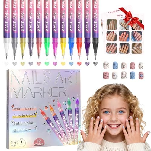 Dabria 12-Color Nail Art Pens Set - Fine Tip 0.5mm Nail Doodle Markers for Nail Painting, Perfect for Girls, Kids, and Women Avelisse
