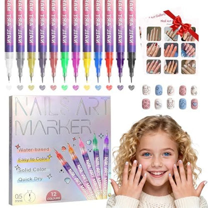 Dabria 12-Color Nail Art Pens Set - Fine Tip 0.5mm Nail Doodle Markers for Nail Painting, Perfect for Girls, Kids, and Women Avelisse