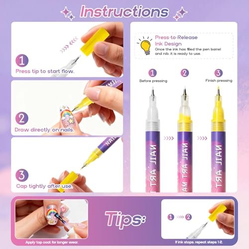Dabria 12-Color Nail Art Pens Set - Fine Tip 0.5mm Nail Doodle Markers for Nail Painting, Perfect for Girls, Kids, and Women Avelisse