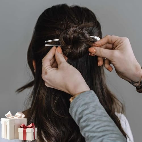 3-Piece French Hair Pins for Thick Hair - Large 5.5 Inch Metal U-Shaped Twist Pins - Bun Pins for Updo Hairstyles (Silver, Gold, Black) - görsel 10