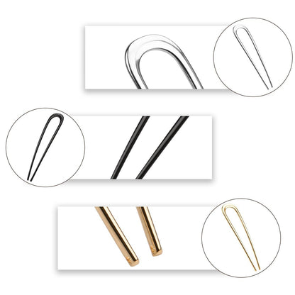 3-Piece French Hair Pins for Thick Hair - Large 5.5 Inch Metal U-Shaped Twist Pins - Bun Pins for Updo Hairstyles (Silver, Gold, Black)