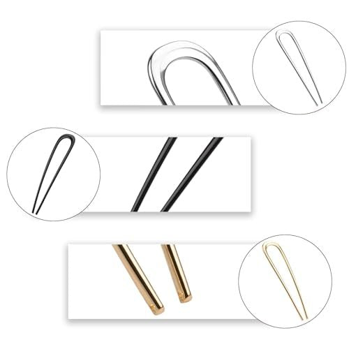 3-Piece French Hair Pins for Thick Hair - Large 5.5 Inch Metal U-Shaped Twist Pins - Bun Pins for Updo Hairstyles (Silver, Gold, Black) - görsel 6
