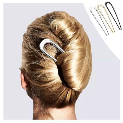 3-Piece French Hair Pins for Thick Hair - Large 5.5 Inch Metal U-Shaped Twist Pins - Bun Pins for Updo Hairstyles (Silver, Gold, Black)