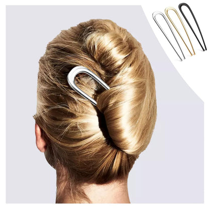 3-Piece French Hair Pins for Thick Hair - Large 5.5 Inch Metal U-Shaped Twist Pins - Bun Pins for Updo Hairstyles (Silver, Gold, Black)