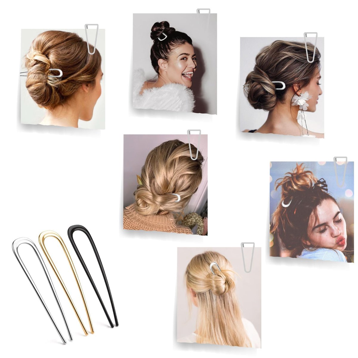 3-Piece French Hair Pins for Thick Hair - Large 5.5 Inch Metal U-Shaped Twist Pins - Bun Pins for Updo Hairstyles (Silver, Gold, Black) - görsel 13