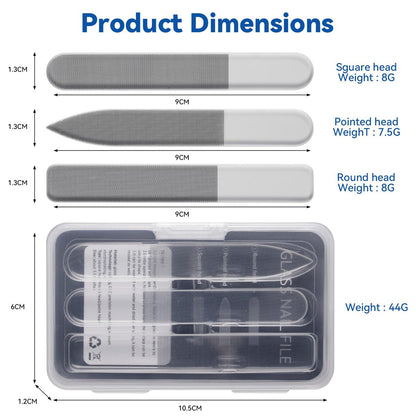 3 in 1 Nano Glass Nail File Set with Storage Case - Double Tempered Glass Fingernail File for Natural Nails, Reusable Manicure Pedicure Tools for Home Travel, Professional Nail Shaping Buffing Kit