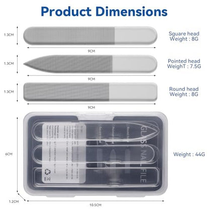 3 in 1 Nano Glass Nail File Set with Storage Case - Double Tempered Glass Fingernail File for Natural Nails, Reusable Manicure Pedicure Tools for Home Travel, Professional Nail Shaping Buffing Kit