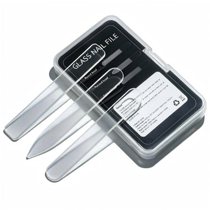 3 in 1 Nano Glass Nail File Set with Storage Case - Double Tempered Glass Fingernail File for Natural Nails, Reusable Manicure Pedicure Tools for Home Travel, Professional Nail Shaping Buffing Kit
