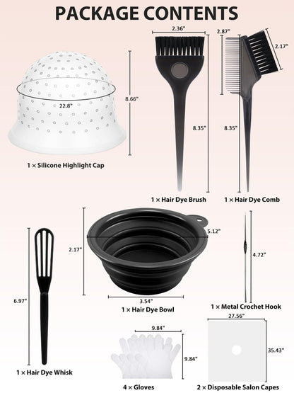YOOVR 12-Piece Hair Bleach Highlighting Kit – Silicone Cap, Dye Brush & Bowl Set for At-Home Hair Coloring