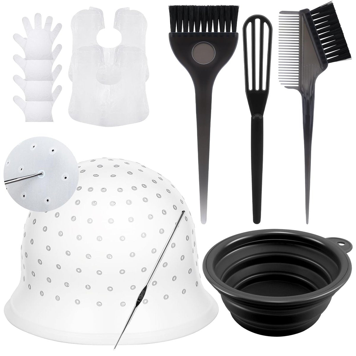 YOOVR 12-Piece Hair Bleach Highlighting Kit – Silicone Cap, Dye Brush & Bowl Set for At-Home Hair Coloring - görsel 1