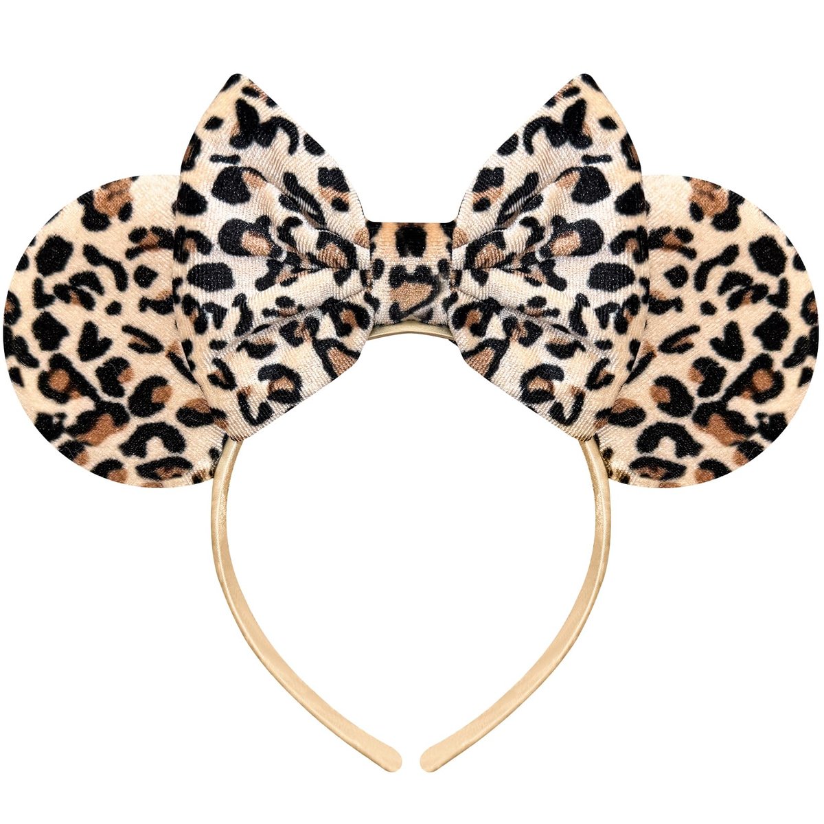 Bmobuo Leopard Print Mouse Ears Headband for Women - Fuzzy Bows Park Ears Cute Hair Band - görsel 1