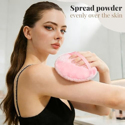 Teenitor 5.5" Extra Large Powder Puff and Glass Crystal Container – Pink Dusting Powder Puff for Body Powder Avelisse