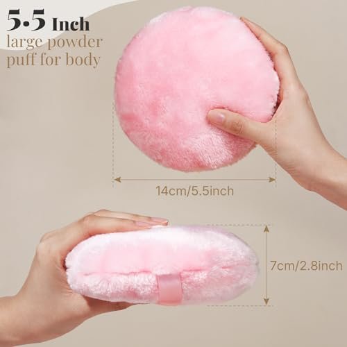 Teenitor 5.5" Extra Large Powder Puff and Glass Crystal Container – Pink Dusting Powder Puff for Body Powder Avelisse