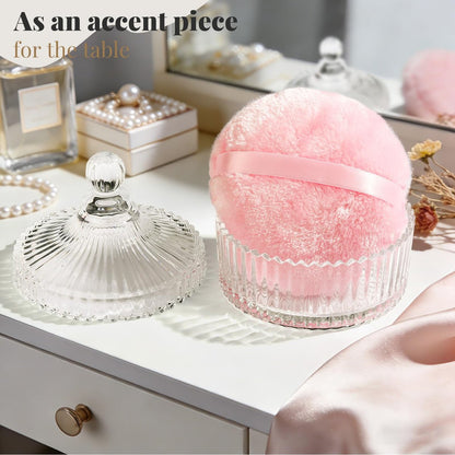 Teenitor 5.5" Extra Large Powder Puff and Glass Crystal Container – Pink Dusting Powder Puff for Body Powder Avelisse